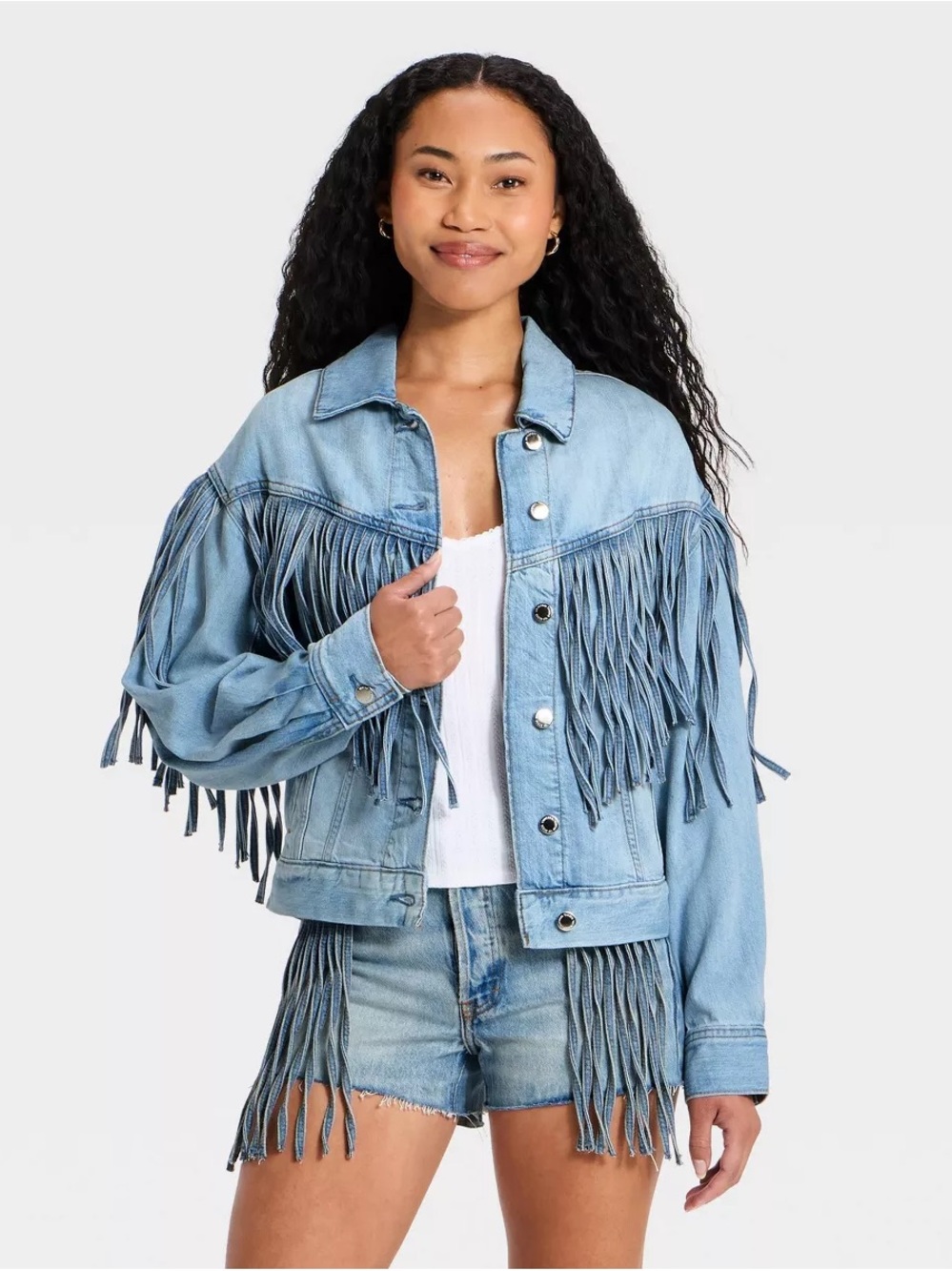Universal Thread Women's Fringe Denim Jacket Light Wash L